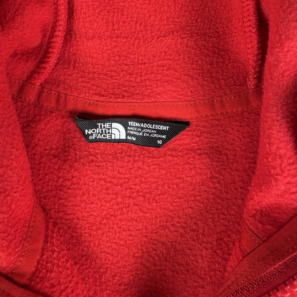 Teen The North Face Bright Red Full-zip Up Fleece Sweater Size Medium (10) - Picture 3 of 6